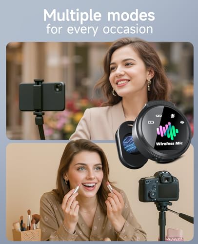 Wireless Lavalier Microphone for iPhone: 𝟖𝟎H with Charging Case | Microphone for iPhone & Android -30dB Noise Reduction - Plug & Play - Mini Mic for Vlogging TikTok YouTube - color: Black