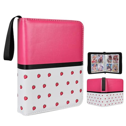 Collectible Trading Card Albums,4 Pocket Card Binder, 400 Double Sided Pocket,PU Premium Zip Trading Card Binder for TCG, MTG,Sports Cards (Pink Red White) - color: Pink Red White