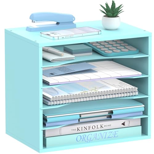 5-Tier Paper Organizer for Desk, Adjustable Mail Organizer, Blue | 5-Tier Paper Organizer and Mail Organizer for Desk with Adjustable Shelves for Letter Size Files Folders and Office Supplies - color: Blue, size: 5 Tier