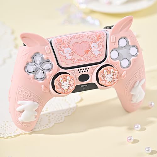 GeekShare PS5 Controller Skin Set,Soft Silicone Protective Cover Case for PS5 Wireless Controller with 2 Thumb Grip Caps and 1 Sticker - Gothic Bunny - color: Gothic Bunny