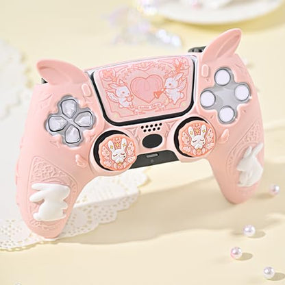 GeekShare PS5 Controller Skin Set,Soft Silicone Protective Cover Case for PS5 Wireless Controller with 2 Thumb Grip Caps and 1 Sticker - Gothic Bunny - color: Gothic Bunny