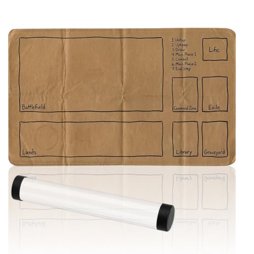 Vintage Cardboard Style MTG Playmat with Zones | 2mm Thick Non-Slip MTG Mat with Stitched Edges | for Trading Card Games, Includes Storage Tube (Cardboard with Zones) - color: Cardboard With Zones