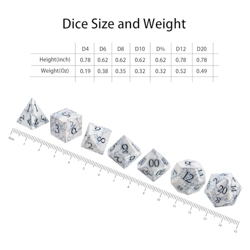 Howlite (White Turquoise) 7Pcs Polyhedral Dice Set, Natural Gemstone Multi-Faceted DND Dice for Dungeons and Dragons RPG Tabletop Role Playing Game (White Turquoise-B) - color: White Turquoise-b