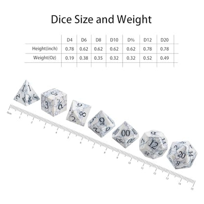 Howlite (White Turquoise) 7Pcs Polyhedral Dice Set, Natural Gemstone Multi-Faceted DND Dice for Dungeons and Dragons RPG Tabletop Role Playing Game (White Turquoise-B) - color: White Turquoise-b