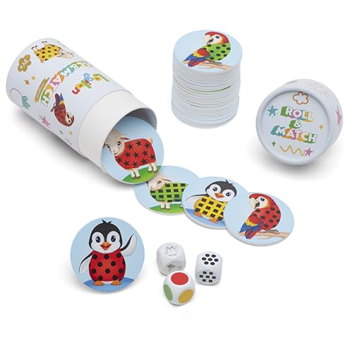 Roll & Match Montessori Game for Kids 3-6+ | STEM Dice & Tile Matching Toy for Preschool Learning | Shapes, Colors, Animals, Logic & Memory | Educational Family Board Game for Boys & Girls