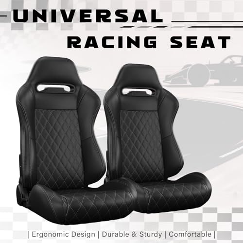 2 Pcs Adjustable Universal Racing Seats with Double Sliders, Reclinable Bucket Seats, 1 Pair of Sport Seats for Vehicles (Black D) - color: Black D