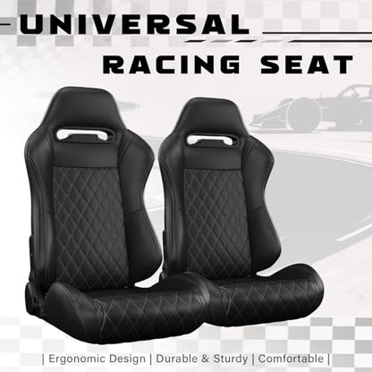2 Pcs Adjustable Universal Racing Seats with Double Sliders, Reclinable Bucket Seats, 1 Pair of Sport Seats for Vehicles (Black D) - color: Black D
