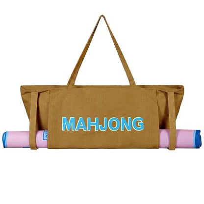 Abbylike 28x9 Inches Mahjong Bag for Rolled Mat Tiles Racks Pushers Accessories Empty Mahjong Tote Bag with Zipper Closure Outer Pockets Lining Large Capacity(Brown,Canvas) - color: Brown
