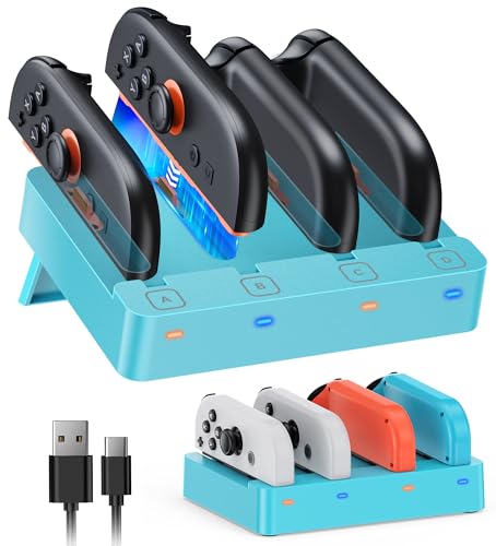 [Switch 2/1 Both] Controller Charger Dock, FYOUNG Charging Dock for Nintendo Switch 2 2025, 8 in 1 Portable Dual-Direction Magnetic Fast Charger Staion for JoyCon 2 Accessories with USB Type-C Cord - color: Blue
