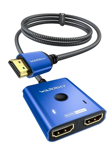 4K@60Hz HDMI Splitter Switch 2 in 1 Out, WARRKY [3.3ft Fixed Braided HDMI Cable, Aluminum Case, HDCP 2.2] Bidirectional 2x1 Switcher UHD Compatible for PS5/4, Nintendo Switch, Roku, FireStick – Blue - color: Blue