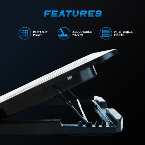 iJoy Laptop Cooling Pad for up to 17" Laptops | Quiet, Portable, Metal Mesh Surface, Dual 1400 RPM Fans| Adjustable Height Laptop Stand & Dual USB Ports- Gaming Laptop Cooling Pad for Desk or Lap