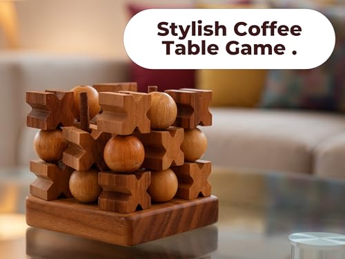 BSIRI 3D Wooden Tic Tac Toe Rustic Coffee Table Decor Unique Gifts for Special Occasions Fun for Adults in Strategic Game Night Family Games - style: 3D Tic Tac Toe