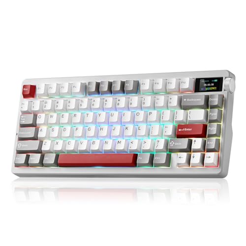 LEOBOG x Aula Nova75 Wireless Mechanical Keyboard,Creamy Computer Keyboards | Tri-mode Bluetooth/2.4GHz/USB-C,RGB Backlit,FR4 Plate,Hot Swappable Pre-lubed Switches,Programmable PBT Keycaps,8000mAh - color: Grey&White&Red
