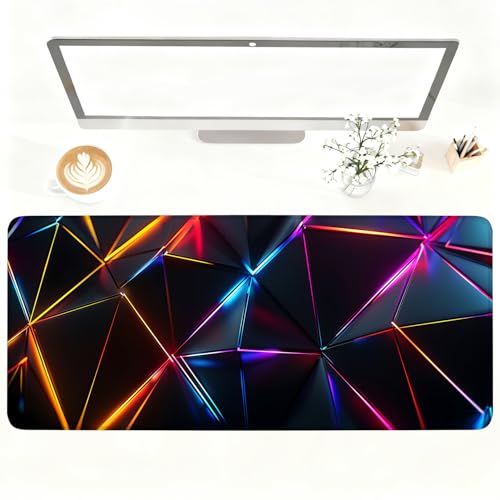 Mouse Pad Gaming Mousepad 35.4 x 15.7in Large Mouse Pad for Keyboard and Mouse with Anti-Slip Rubber Base, Keyboard Pad XL Mouse Mat for Home and Office,Geometric Neon Lights - color: 44, size: 35.4" x 15.7"