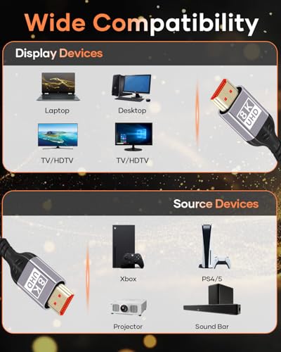 8K 10K 4K HDMI Cable 3.3ft, HDMI 2.1 Cable 48Gbps, Ultra High Speed HDMI Braided Cord, 4K@120Hz 10K 8K@60Hz, HDCP 2.2&2.3, eARC HDR 10 Dolby Compatible with PS5/Blu-ray/Roku TV/Switch 2 - size: 3.3 ft
