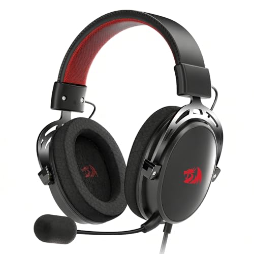 Redragon H541 Wired Gaming Headset with Mic, 53mm Drivers RGB Light Gaming Headphones, 3D Stereo Sound, Soft Memory Earmuffs & Artificial Leather Design for PC, PS4/5, Switch, Xbox. Black