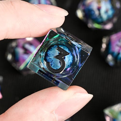 Electroplated Resin Dice Set, Resin Edge Sharp for Dungeons & Dragons RPG, MTG Board Games with Gift Box(Electroplating Blue Longan) - color: Electroplating Blue Longan