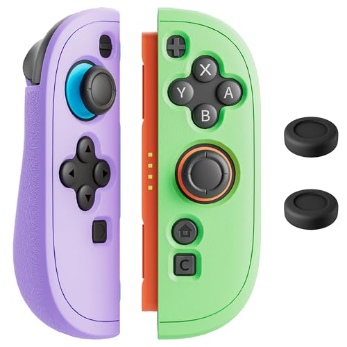 GLDRAM Soft Silicone Case for Nintendo Switch 2 Joycon Controller, Comfort Protective Cover Shell Skin Protector with 2 Thumb Caps for Joycon 2 Grip - Light Purple & Green - color: Light Purple - Green