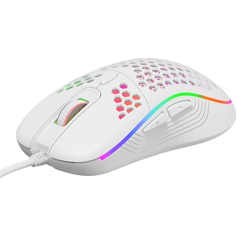 Wired Optical Gaming Mouse, Honeycomb Lightweight Body, RGB Breathing Light, 4‑Gear DPI Up to 7200, 6 Buttons Ergonomic Mouse for PC Laptop - color: White