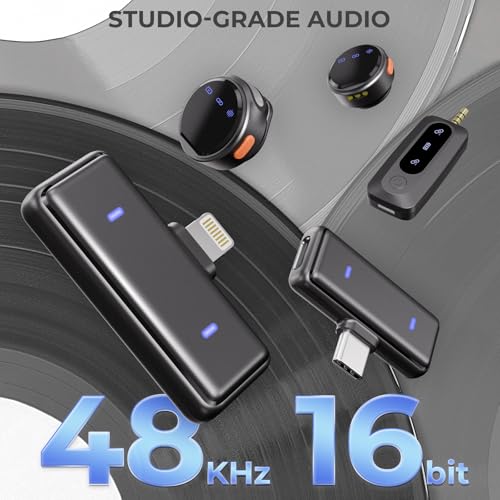 Moman Wireless Lavalier Microphone 3-in-1 Set for iPhone/Android/Camera/Laptop/PC, 48H Video Recording Active Noise Cancellation Lav Mic, Mini Clip/Magnetic Microphones for Lightning/USB-C/3.5mm - size: Coin Combo (For Lightning/USB-C/3.5mm)