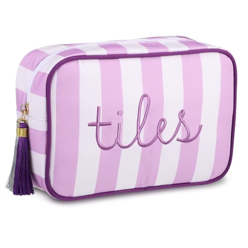 Sanwuta 1 Pcs Mahjong Tile Bag with Zipper,Purple,Striped | Embroidered Mahjong Case for 166 American Mahjong Tiles (1.2") Portable Bags for Board Game Party Gathering Travel - color: Purple, style: Classic