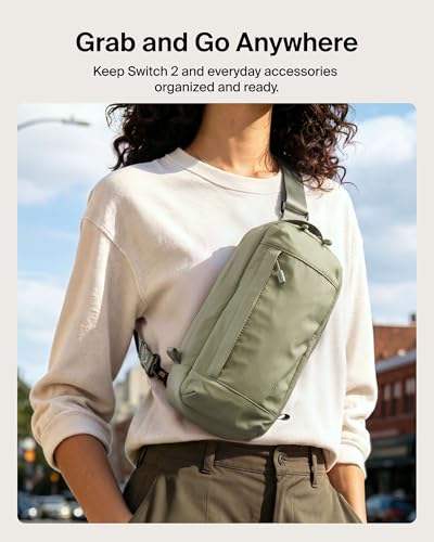 Belkin Nintendo Switch 2 Carrying Case, Sling Crossbody Travel Bag, Fits Up to 2 Pro Controllers with 10 Game Cartridge Slots, Soft Interior & Lightweight Protective Gaming Pouch, Switch 2 Accessories - color: Olive