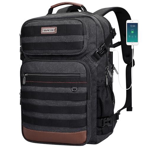 WITZMAN Canvas Travel Backpack for Men Multiple Pockets | Fits 16 inch Laptop Backpack, Carry-on Luggage Bag USB Charging Port Airline Approved, For Travel, Daily, A8025 Black - color: Black