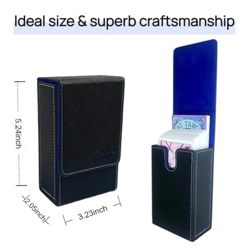 Black Tarot Card Holder with Blue Interior; Fold Top Tarot Card Box Case with Magnetic Lid Closure; Fits Standard Tarot Card Deck - color: blue