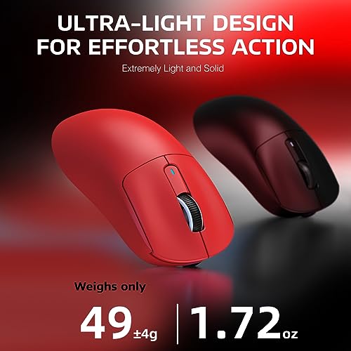 ATTACK SHARK X3 Wireless Gaming Mouse, 49g Ergonomic Computer Mouse, Triple Modes PAW3395 26K DPI Optical Sensor, 200h Battery Life, Programmable Buttons, Gaming Accessories for PC/Laptop/Mac (Red) - color: Red