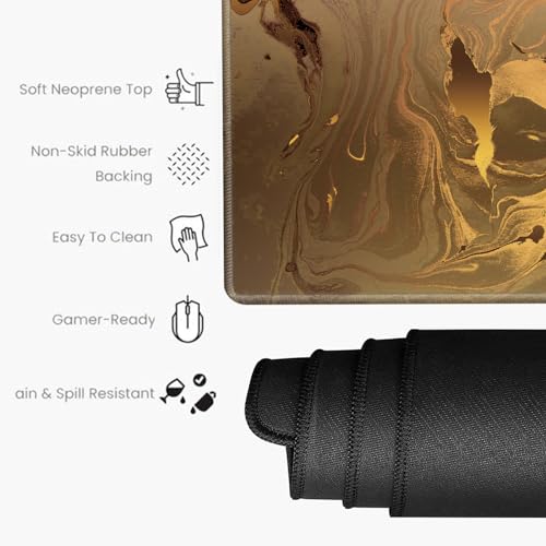 Large Mouse Pad Gold Marble Mousepad Gaming Desk Mat XXL 31.5''X15.75'' Desk Pad Big Computer Mat Long Mouse Mat of Office Work - color: Gold Marble, size: 31.5''x15.75''