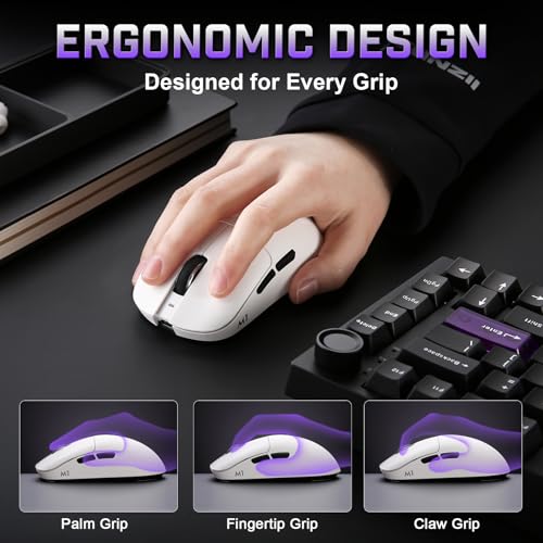 YUNZII M1 PAW3311 Sensor Wireless Gaming Mouse (White) | 7-Level DPI Adjustment Up to 10000 DPI, Stable 1000Hz polling rate, 60g Lightweight Design, Easy Software for Win & Mac - color: White