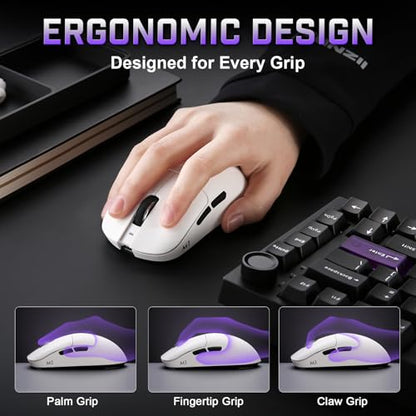 YUNZII M1 PAW3311 Sensor Wireless Gaming Mouse (White) | 7-Level DPI Adjustment Up to 10000 DPI, Stable 1000Hz polling rate, 60g Lightweight Design, Easy Software for Win & Mac - color: White