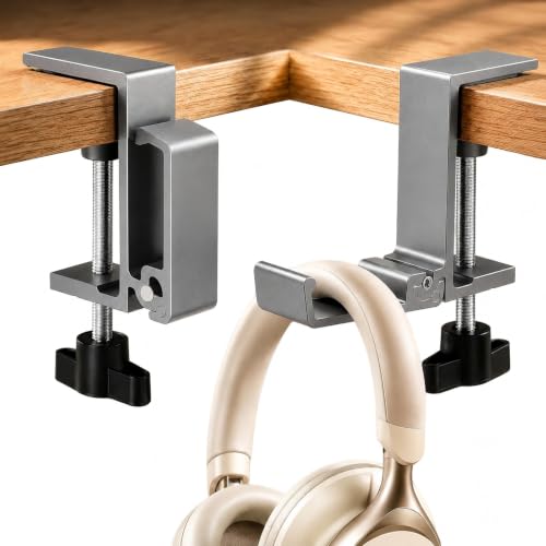 JAKO Aluminum Alloy Headphone Stand for Desk, Foldable Headphone Holder - Headset Stand Hook Mount, PC Gaming Headset Holder Under Desk Clamp for Office, Computer, Student Class Table, Handmade Table - color: Grey