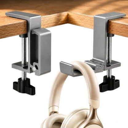 JAKO Aluminum Alloy Headphone Stand for Desk, Foldable Headphone Holder - Headset Stand Hook Mount, PC Gaming Headset Holder Under Desk Clamp for Office, Computer, Student Class Table, Handmade Table - color: Grey