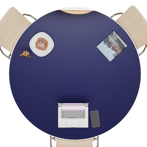 CENNBIE 42 Inches Round Table Pad- Cork & Leather Table Mat(Blue) | Heat & Water Resistant, Non-Slip Cork Base, Cut-to-Fit 30-42", for Dining Coffee Side Table, Indoor/Outdoor, Easy Clean - color: Blue, size: 42" (Round)
