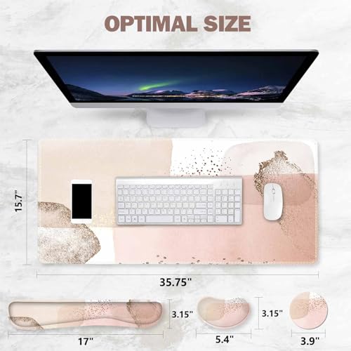 ToLuLu Extended Gaming Mouse Pad, Ergonomic Keyboard Mouse Wrist Rest Set | Large Desk Mat with Stitched Edges, Memory Foam Support Non-Slip Base Mousepad for Home Office Game Study, Gold Art Style - color: Gold Art Style