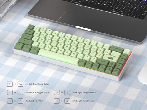 Green 65% Percent Small Mechanical Keyboard, 68 Key RGB Gaming Keyboard, Red Switch USB-C Wired Keyboard, PBT XDA Keycaps Compact Mini Key Board for Game, Office (68 Matcha) - color: 68 Matcha/Red Switch