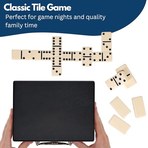 WE Games Double 9 Dominoes in Black Stained Wooden Treasure Box, Dominoes Set for Adults, Ivory Color Double Nine Domino, Classic Board Games, Tile Games - color: Black