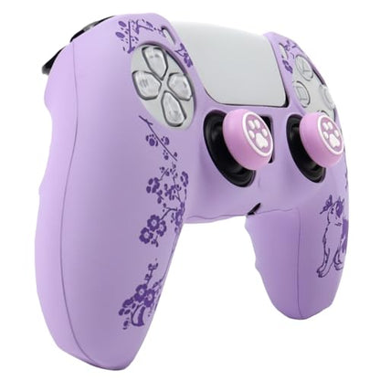 Cat Among Blossoming Branches Controller Skin Cover Compatible with PS5/Playstation 5 Controller, RALAN Protector Case Customised Thumb Grip - color: Cat Purple