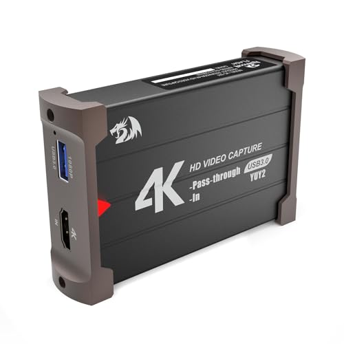 Redragon VC321 4K Video Capture Card, USB 3.0 1080p 60fps Video Capture, 4K HDMI Pass-Through, Zero-Latency Streaming, Compatible with Windows/Mac, Game Capture for PS5, Xbox, NS, DSLR, OBS