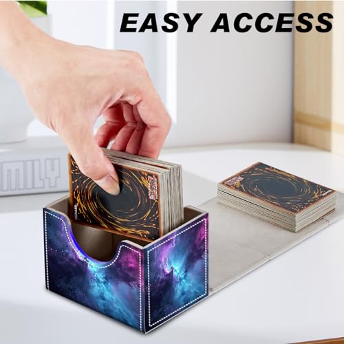 Card Game Storage Box TCG Deck Box MTG Card Box Organizer Trading Card Case Commander Deck Box TCG Card Storage Box Magnetic Closure Creative Pattern Up to 200 Cards, Blue And Purple Space Star - color: Blue And Purple Space Star