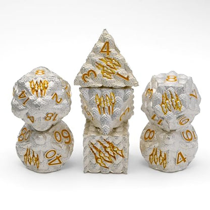 Dragon Scale Metal Dice Set-Dragon Claw,with Gift Metal Box for TTRPG Tabletop Gaming,Dungeon Masters,RPG Adventures(White) - color: White