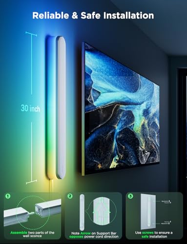 Govee Wall Sconce, Smart RGBIC Wall Lights, Works with Matter, 1 Pack | Music Sync, Color Changing Wall Mount Light Plug in, Modern Room Light for Living Room Bedroom Gaming Room Hallway