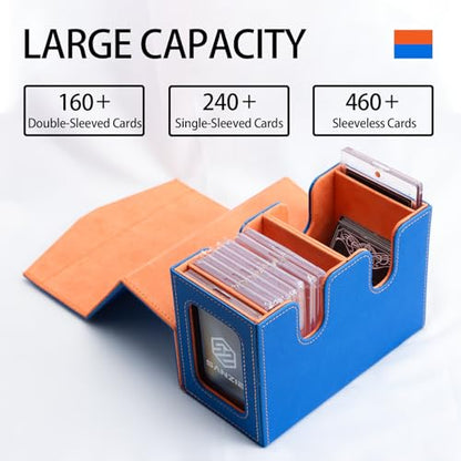 SANZIE Card Deck Box for MTG Commander Deck Box with 2 Toploaders (Blue) | Card Storage Box with Commander Display, Fits 240+ Single Sleeved Trading Cards, PTCG TCG Deck Box for Trading Cards - color: Blue