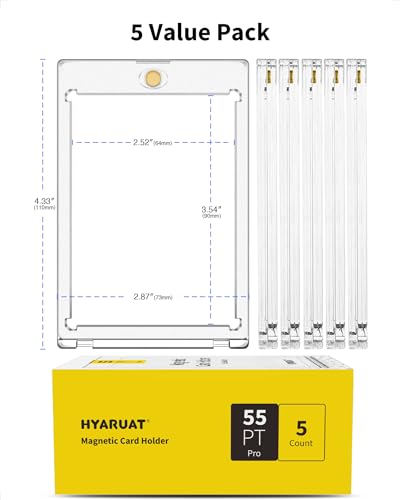 55PT Magnetic Card Holders for Trading Cards, 5 Pack Clear White | One Touch UV Protection Display Cases with Magnetic Closure for Thick Sports Cards, TCG Cards, Patch Cards and Collectibles - size: 2.52 x 3.54 in 55PT Magnetic Card Holders