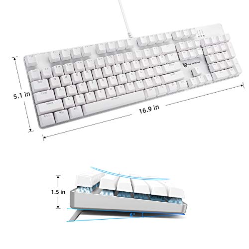 Merdia 104 Keys Full Size Mechanical PC Gaming Keyboard | Brown Switch Hot Swappable White Mechanical Wired Computer Keyboards | Ice Blue LED Backlit 104 Keys US Layout Light Up Wired Gaming Keyboard - color: Brown Switch White