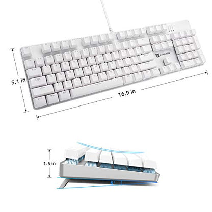 Merdia 104 Keys Full Size Mechanical PC Gaming Keyboard | Brown Switch Hot Swappable White Mechanical Wired Computer Keyboards | Ice Blue LED Backlit 104 Keys US Layout Light Up Wired Gaming Keyboard - color: Brown Switch White