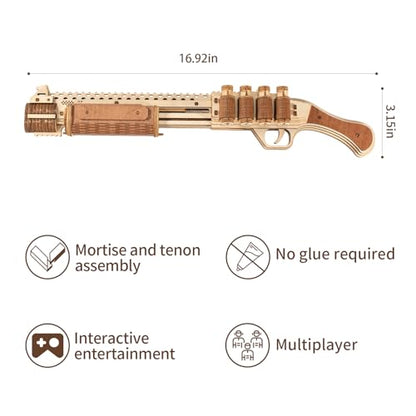 3D Wooden Puzzle for Adults, Rubber Band Guns, Toy Shotgun Model Building Kit, DIY Wood Crafts Cool Toy, Hobbies for Man, Unique Gift for Kids, Adults, Lovers - color: Shotgun