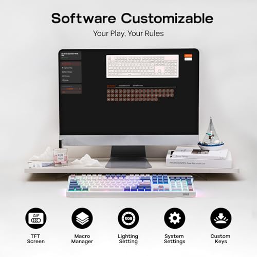 EPOMAKER TH108 PRO Full Size Mechanical Keyboard with Screen & Knob, Wireless Gaming Keyboard with 10000mAh, Creamy Gasket, Hot Swap, Custom Driver, RGB Backlight (White, Creamy Jade) - color: White, size: Creamy Jade