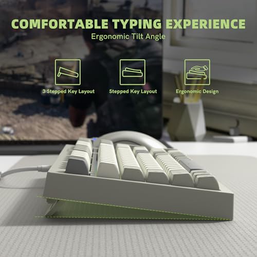 womier DK98 Retro Wired Gaming Keyboard Creamy Membrane with Rainbow RGB Backlight - Quiet,Volume Knob,PBT Keycap 97 Key ANSI Layout Compatible with Windows 10/8.1/8/7 (Grey)